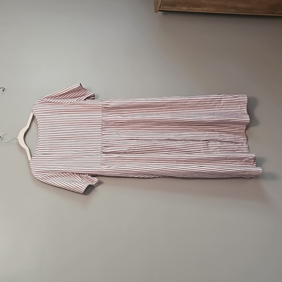 Cream and Brown Stripped Short Sleeve Midi Dress with pockets Size XL ZoLucky NT - Picture 4 of 6